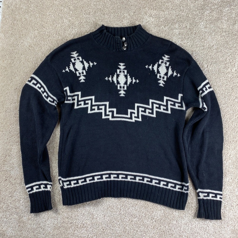Fall River Knitting Mills Mens Navy Southwestern Thunderbird Button Sweater S